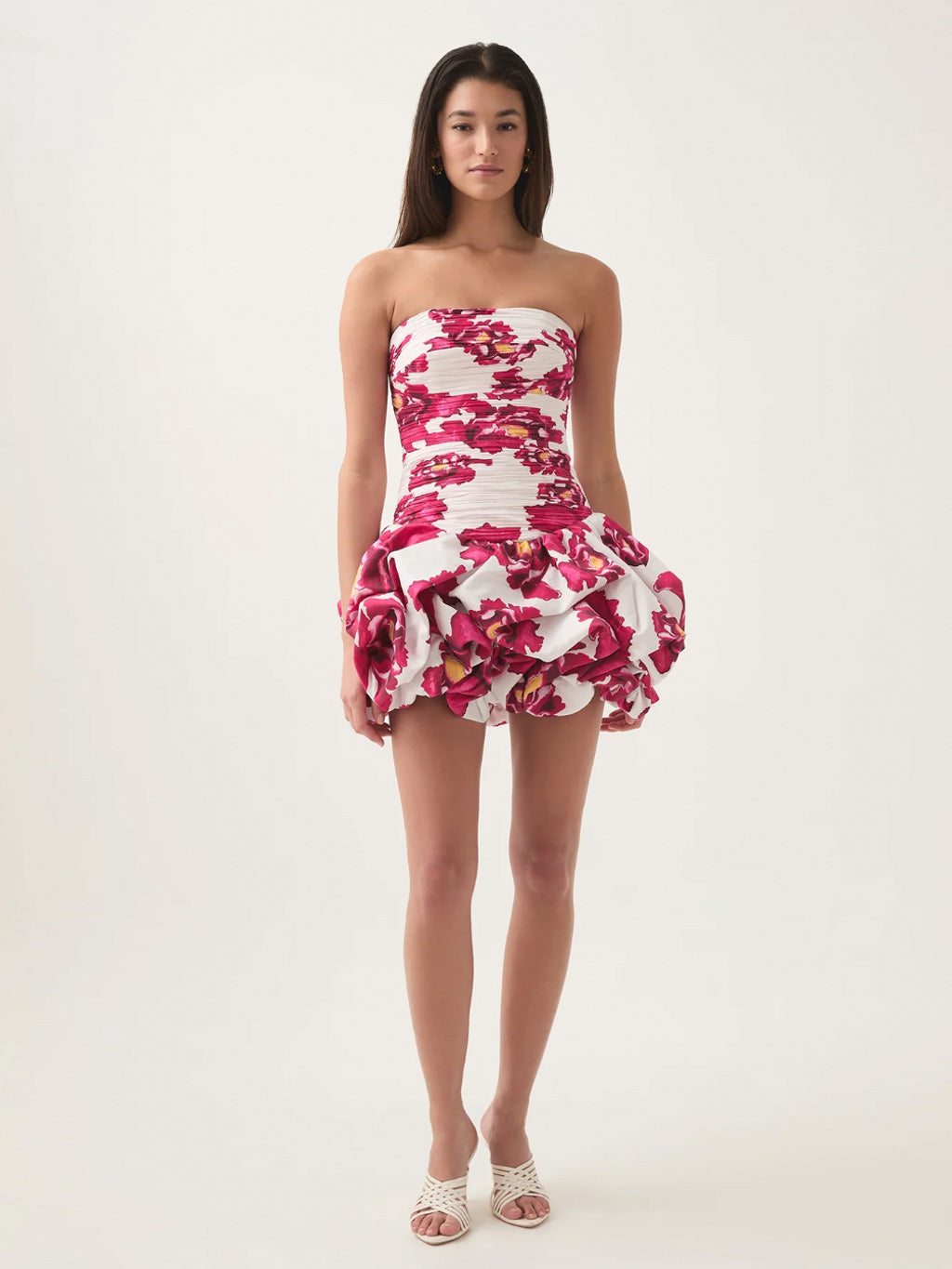 aje violettte bubble hem mini dress boldly blooming hire