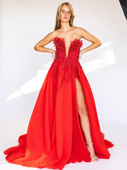 Red jewlled formal gown