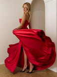 Red corset ball gown