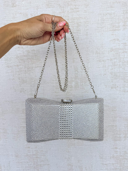 Diamante Bow Clutch - Silver