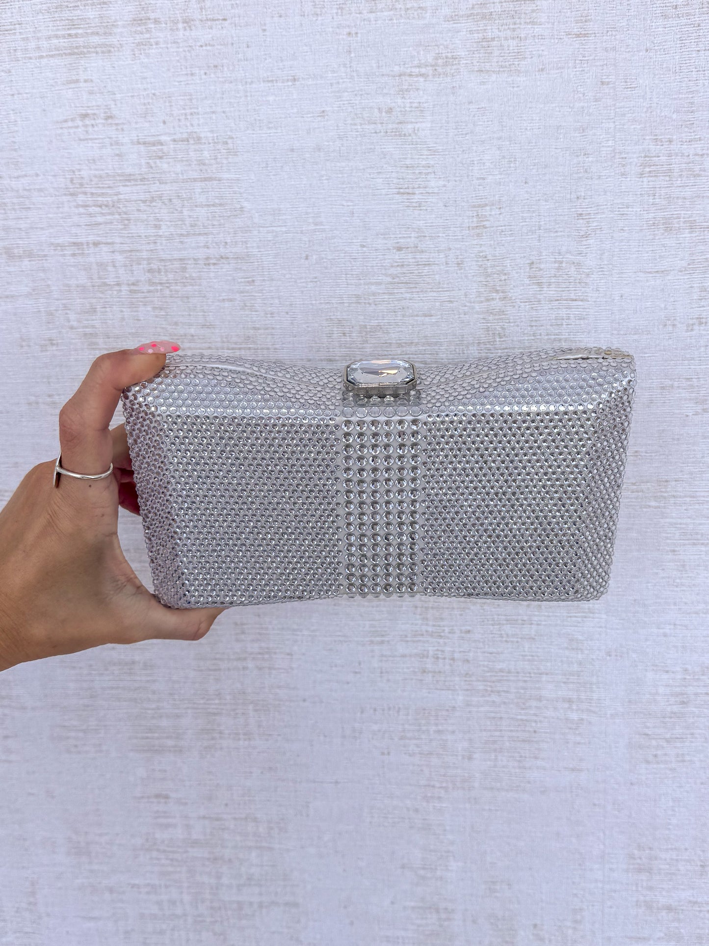 Diamante Bow Clutch - Silver