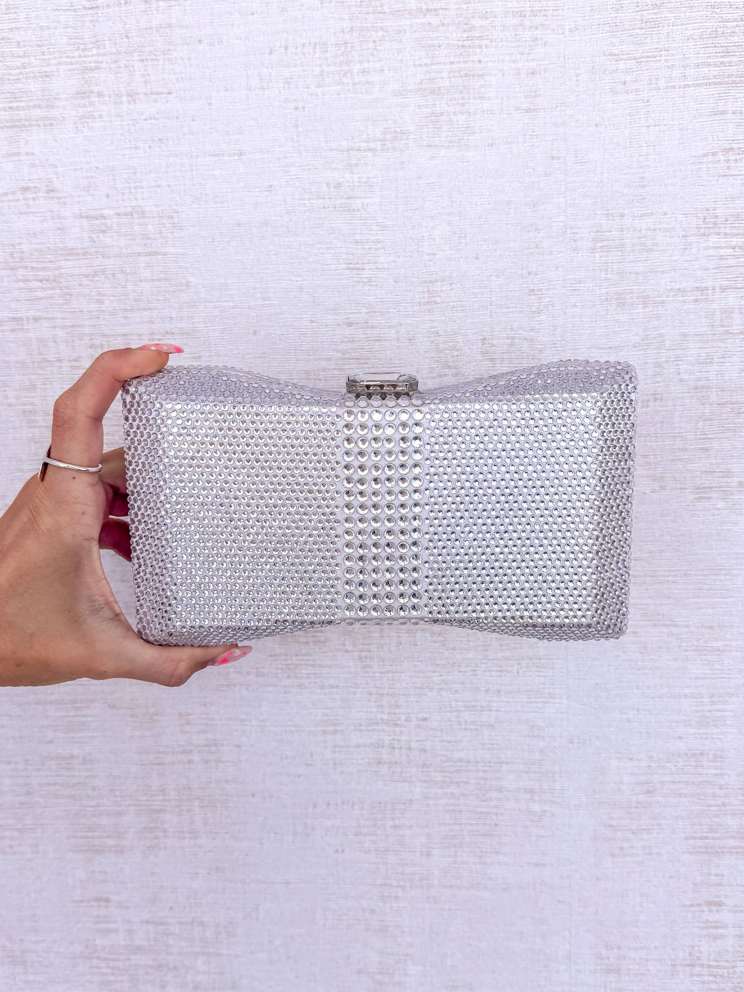 Diamante Bow Clutch - Silver