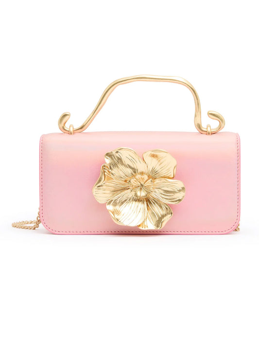 AJE gold flower clutch hire